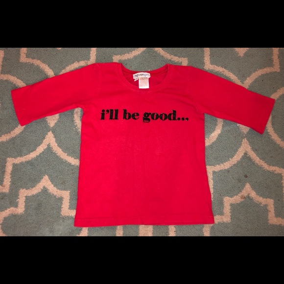 black shirt with red writing